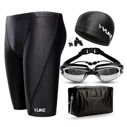 2019 Men Swimming Shorts Waterproof Competition Swim Equipment Goggles with Ear-Plug Cap Case Trunks Briefs Swimwear Half Pants