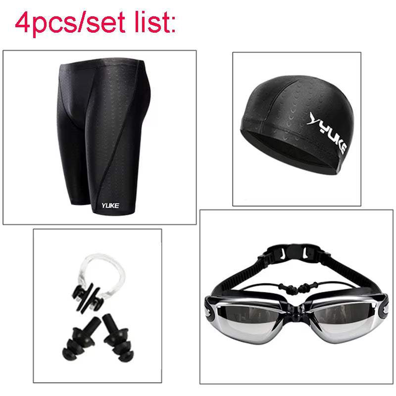 2019 Men Swimming Shorts Waterproof Competition Swim Equipment Goggles with Ear-Plug Cap Case Trunks Briefs Swimwear Half Pants